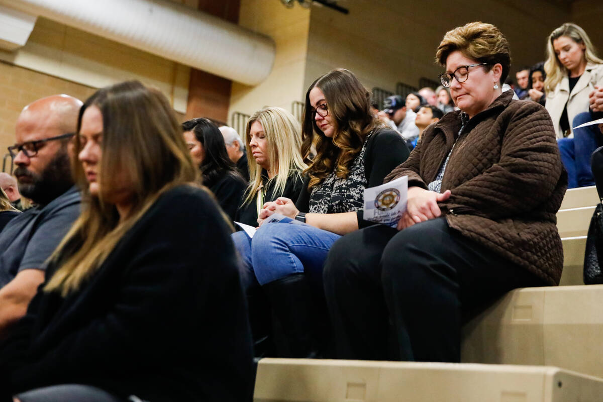 People mourn and honor the life of CCSD Police Officer Andrew Craft, who recently died of a med ...