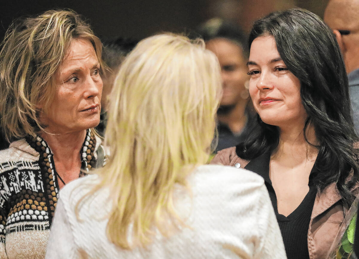 Chelsea Wilson, right, girlfriend of CCSD Police Officer Andrew Craft who recently died of a me ...