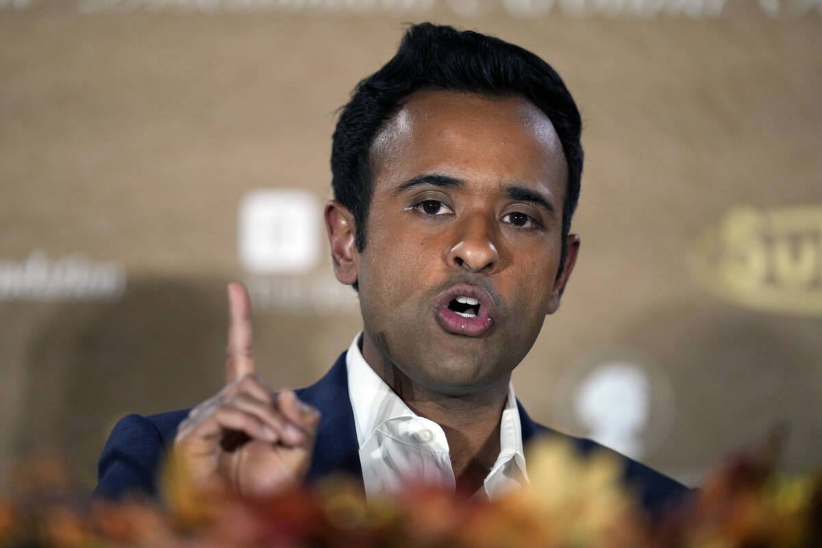 Republican presidential candidate businessman Vivek Ramaswamy speaks during the Family Leader's ...