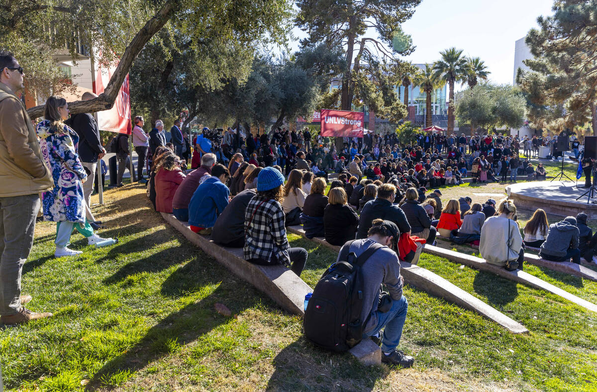 Attendees fill the amphitheater as the Intertribal Nations from Southern Nevada perform a trad ...