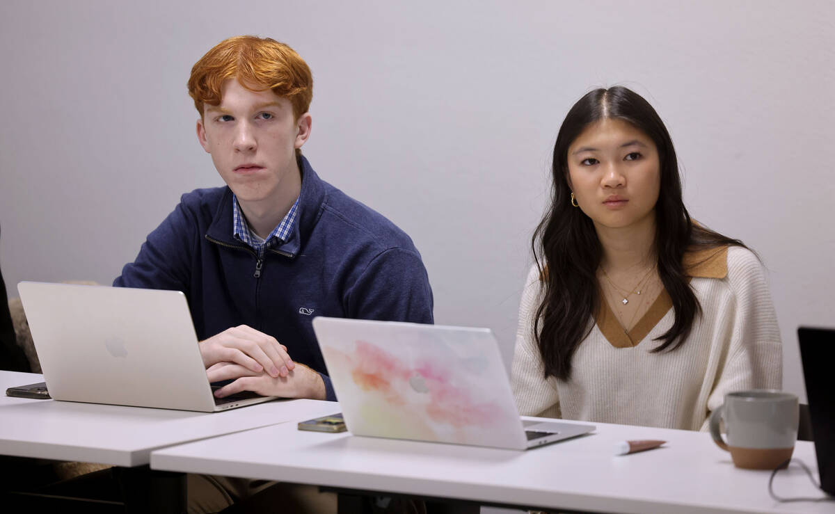 Cooper Cunningham, 18, a senior at Bishop Gorman High School, and Ella King, 17, a senior at Co ...