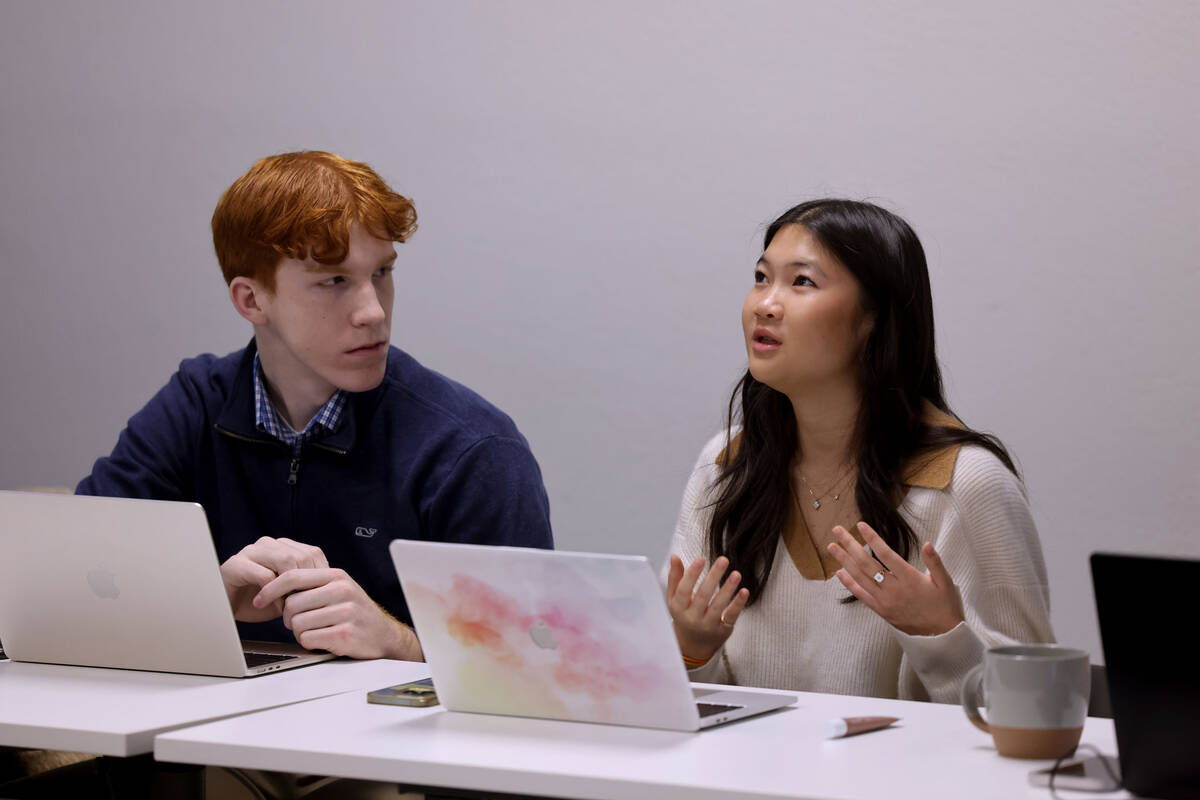 Cooper Cunningham, 18, a senior at Bishop Gorman High School, and Ella King, 17, a senior at Co ...