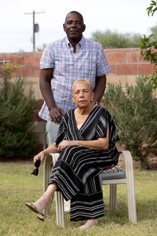 Robert Lee and his wife, Veronica Gisendaner, outside their house on Friday, Oct. 13, 2023, in ...