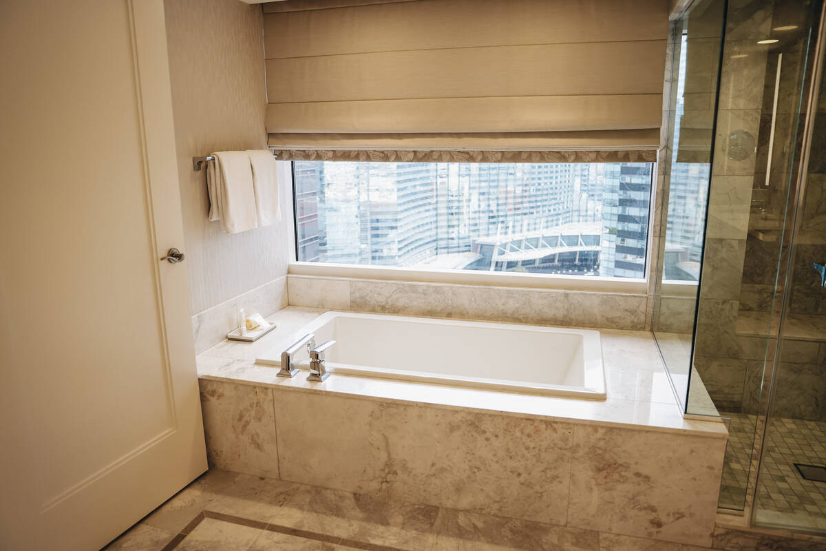 The bathtub inside of the Salone Suite at the Bellagio is seen on Wednesday, Jan. 17, 2024, in ...