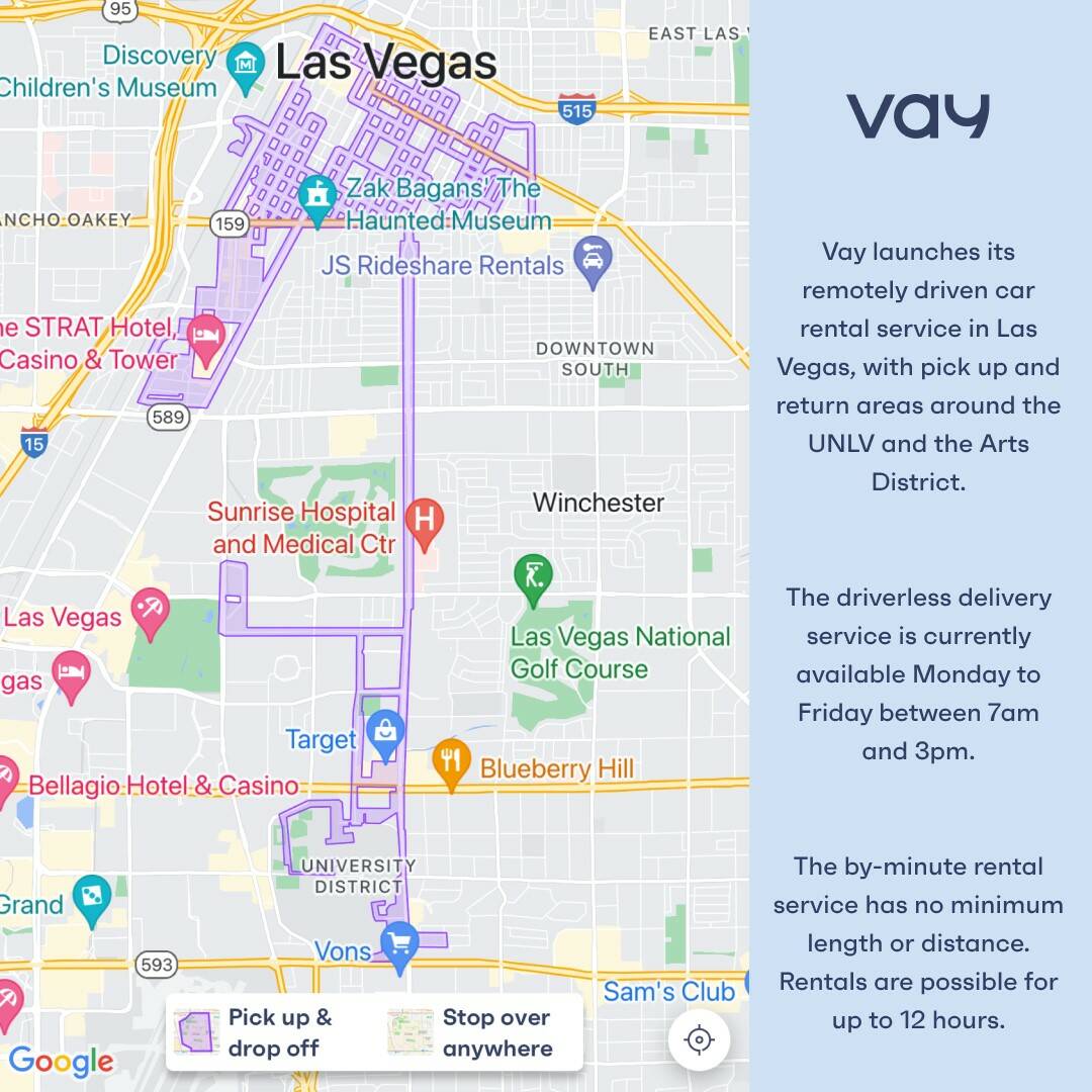 The Las Vegas service map of where around the Arts District and UNLV where Vay can remotely del ...