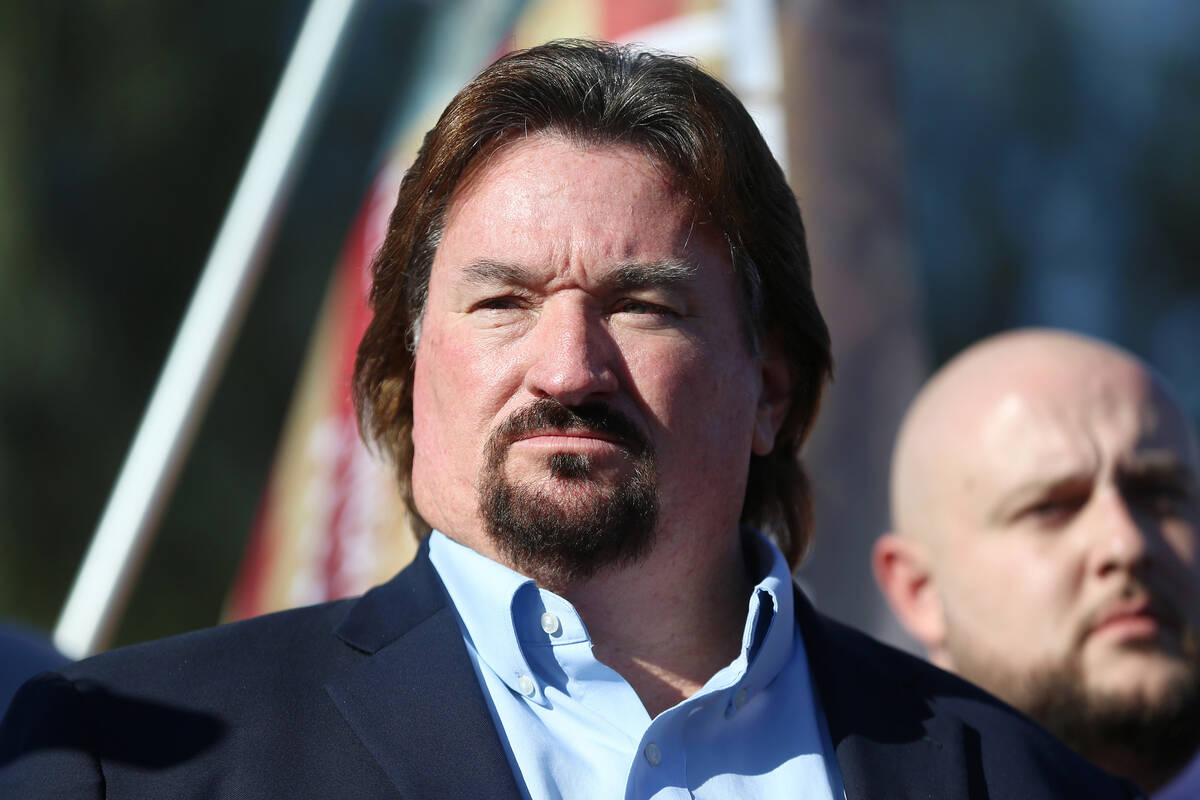 Michael McDonald, chair of the Nevada Republican Party, participates during a press conference ...