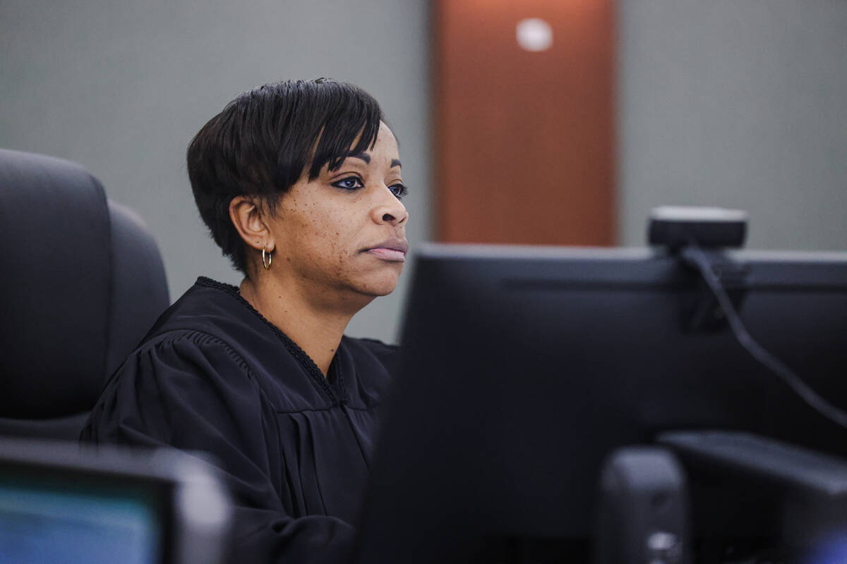 Clark County District Court Judge Tierra Jones presides over the sentencing of Ruben Robles, wh ...