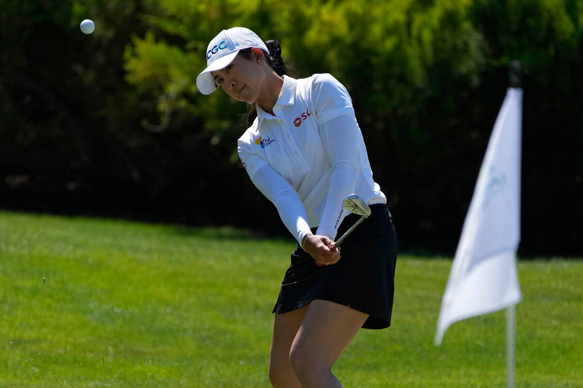 Pajaree Anannarukarn chips onto the ninth green during the final day of the LPGA Bank of Hope M ...