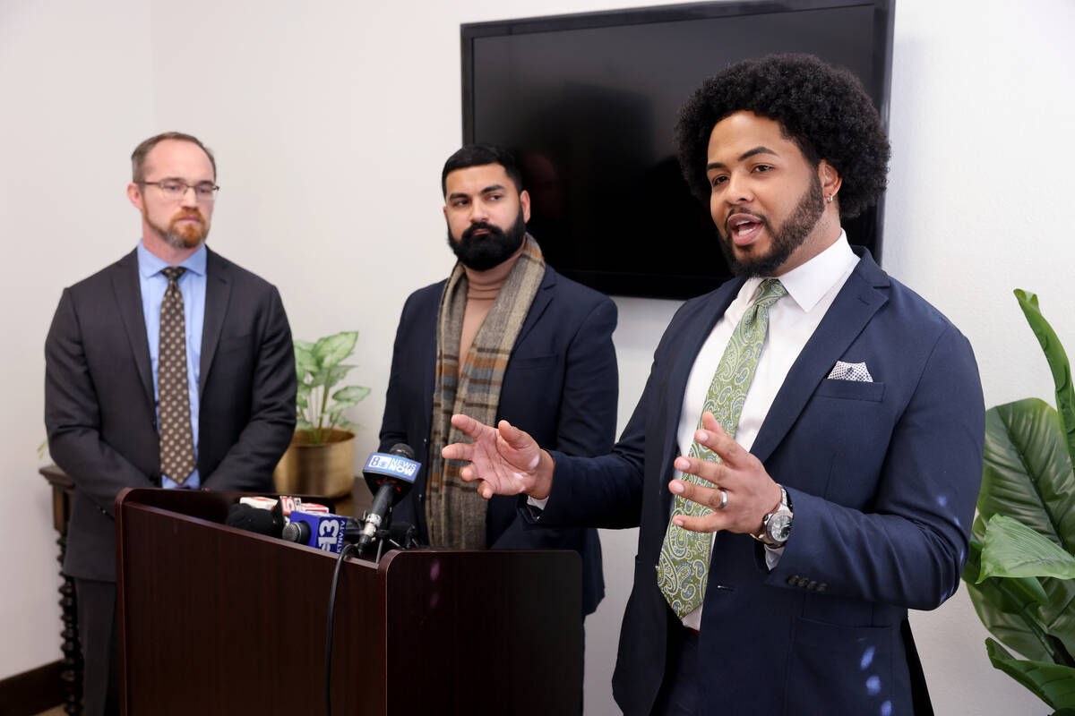 From left, American Civil Liberties Union of Nevada Legal Director Chris Peterson, Executive Di ...