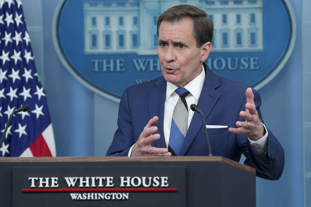 National Security Council spokesman John Kirby speaks during the daily briefing at the White Ho ...