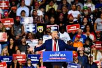 Former President Donald Trump speaks during a rally at the Mohegan Sun Arena in Wilkes-Barre To ...