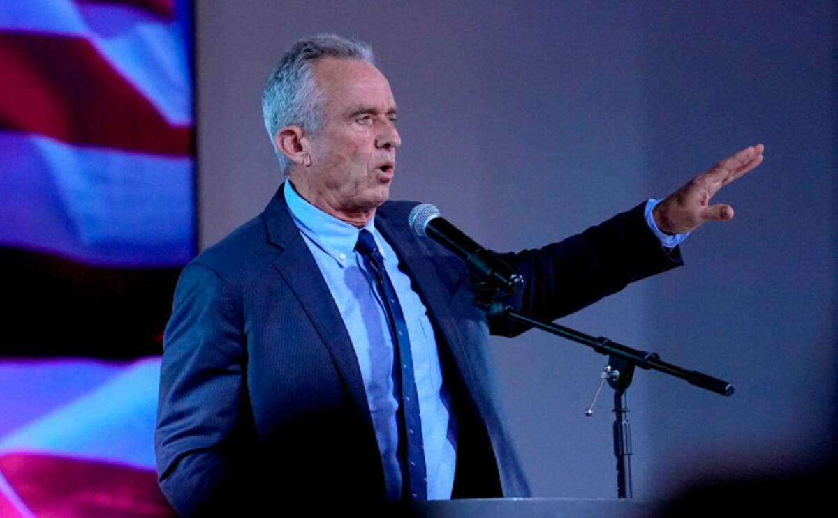 Robert F. Kennedy Jr. speaks at a voter rally, Wednesday, Dec. 20, 2023, in Phoenix. (AP Photo/ ...