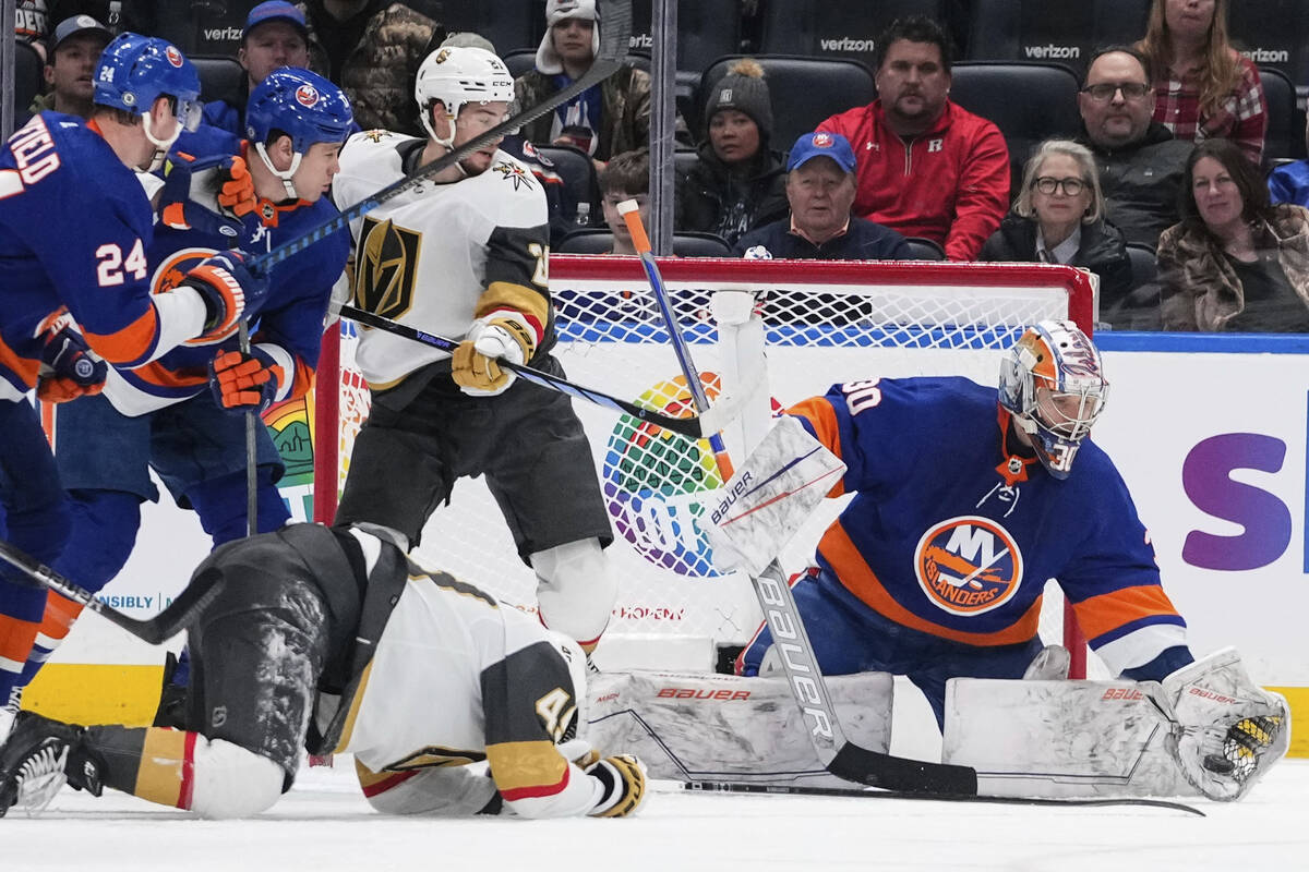 New York Islanders goaltender Ilya Sorokin (30) stops a shot during the second period of the te ...