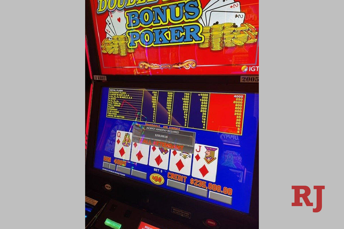 A lucky player won a $200,000 jackpot after wagering $250 on a Double Double Bonus Poker video ...