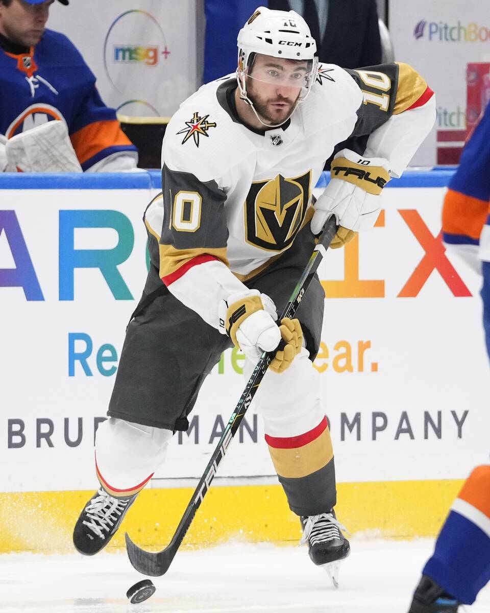 Vegas Golden Knights' Nicolas Roy (10) during the third period of an NHL hockey game against th ...