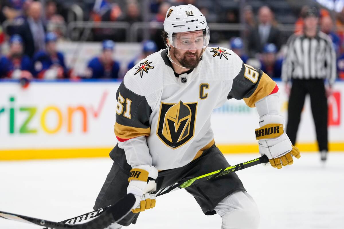 Vegas Golden Knights' Mark Stone (61) during the third period of an NHL hockey game against the ...