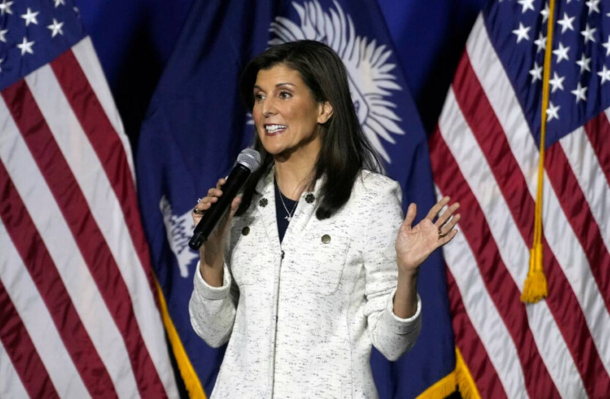 Nikki Haley speaks at a rally on Wednesday, Jan. 24, 2024, in North Charleston, S.C. (AP Photo/ ...