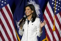 Nikki Haley speaks at a rally on Wednesday, Jan. 24, 2024, in North Charleston, S.C. (AP Photo/ ...