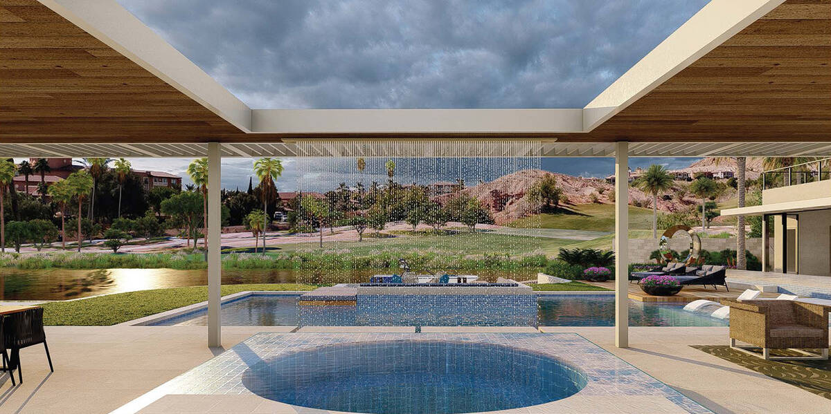 This artist's rendering shows a waterfall over the pool in a custom home in Lake Las Vegas. (MR ...