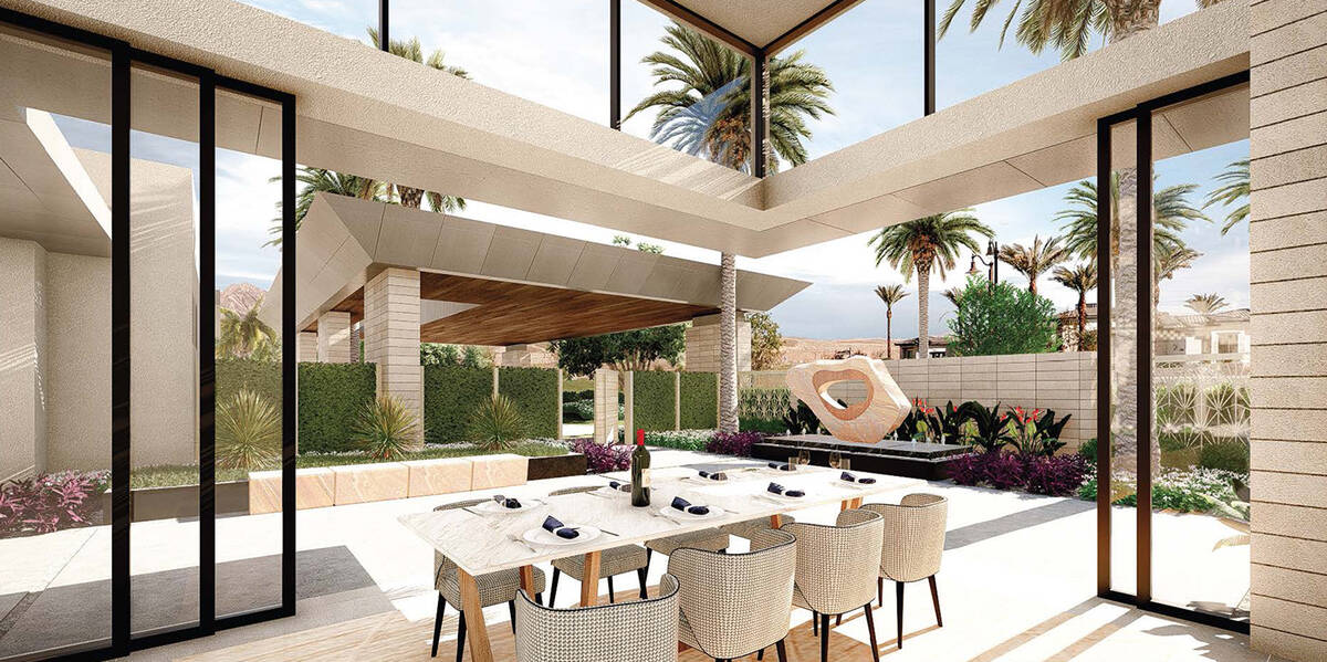 This artist's rendering shows an outdoor dining area for a custom home to be built in Lake Las ...