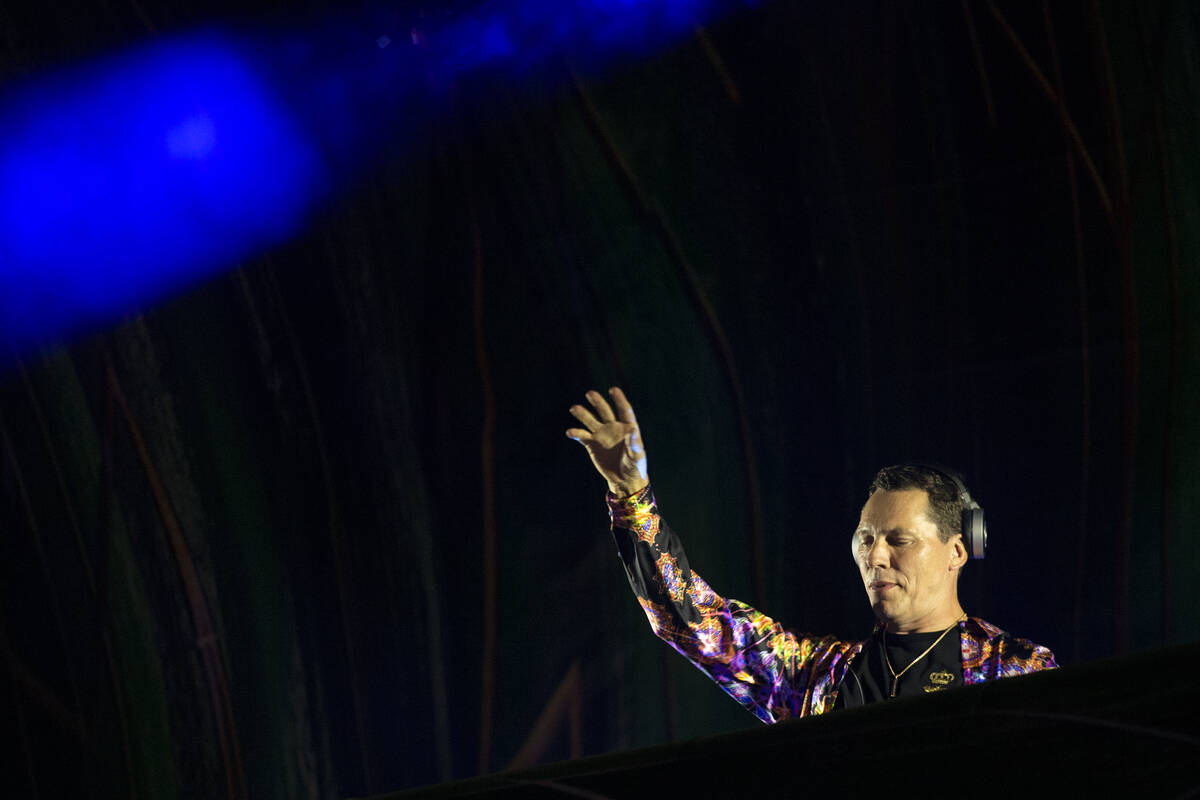 Tiesto plays his set during the second day of the Electric Daisy Carnival at the Las Vegas Moto ...