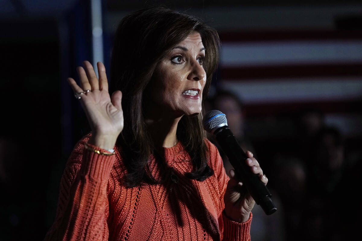 Republican presidential candidate former UN Ambassador Nikki Haley during a campaign stop, Mond ...