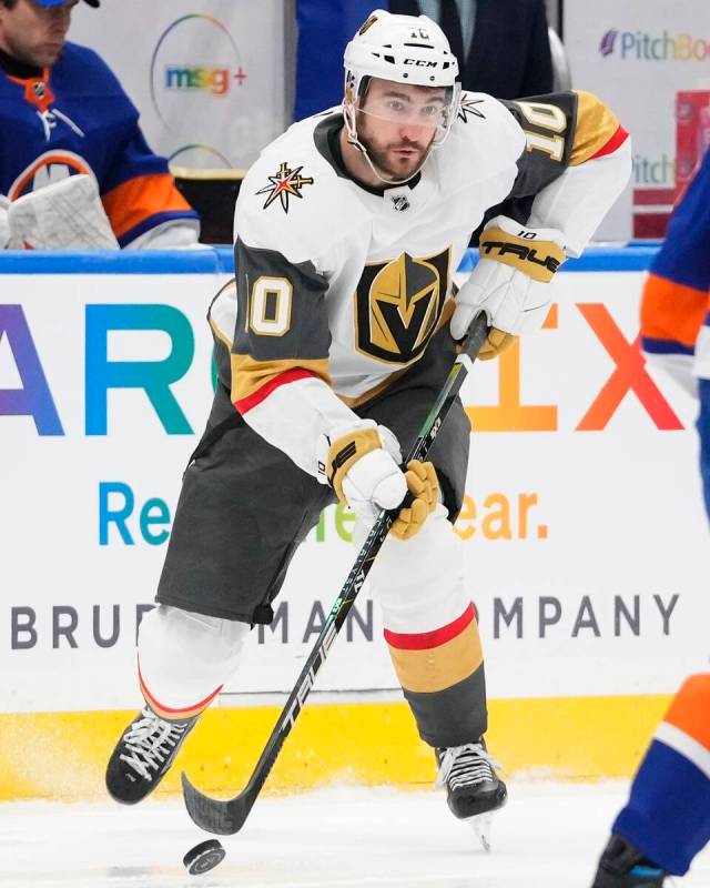 Vegas Golden Knights' Nicolas Roy (10) during the third period of an NHL hockey game against th ...