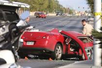 Las Vegas police investigate a crash at Sahara Avenue and Durango Drive in November 2017. (Las ...