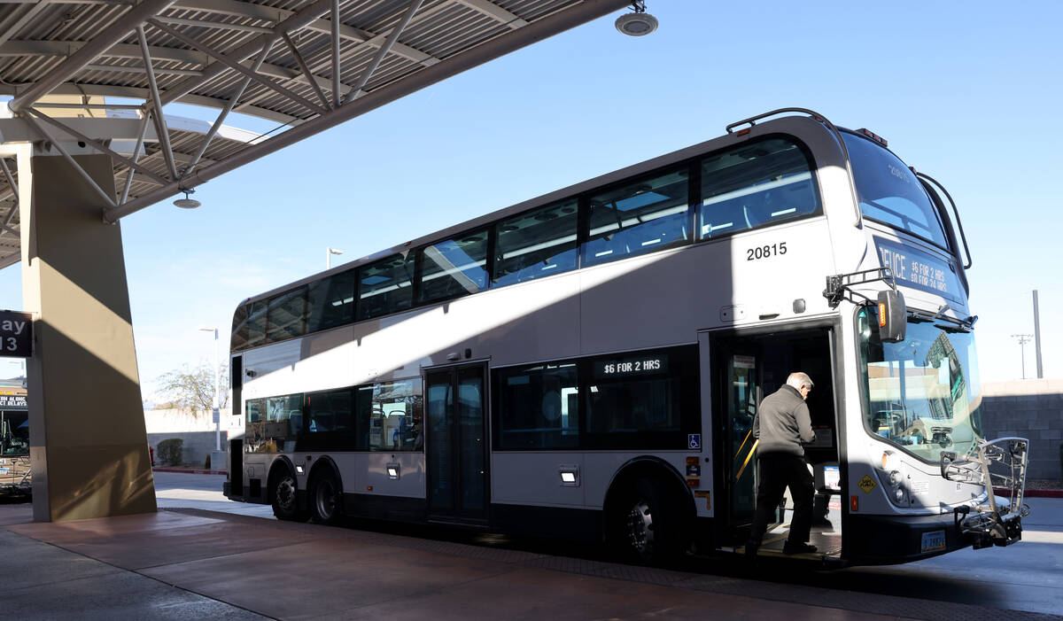 A Regional Transportation Commission bus picks up riders at South Strip Transit Terminal in Las ...