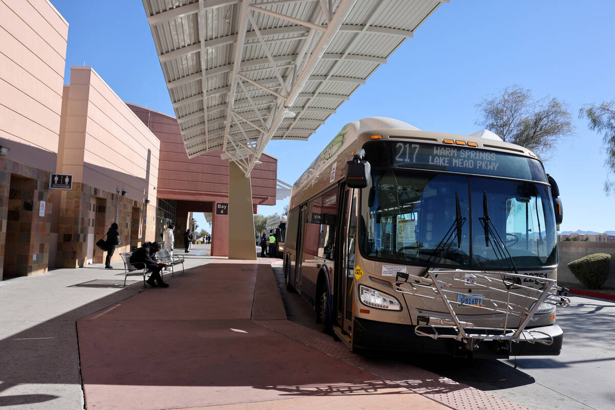 A Regional Transportation Commission bus picks up riders at South Strip Transit Terminal in Las ...