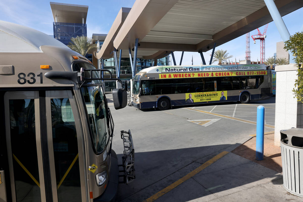 Regional Transportation Commission buses come and go at Bonneville Transit Center in downtown L ...