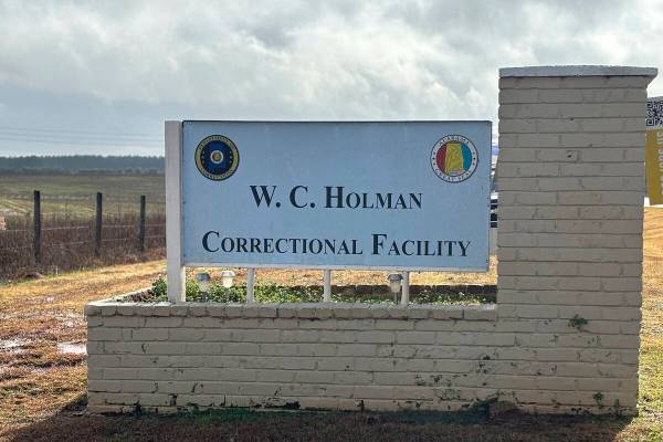 A sign for Holman Correctional Facility in Atmore, Ala., is shown on Thursday, Jan. 25, 2024. ...