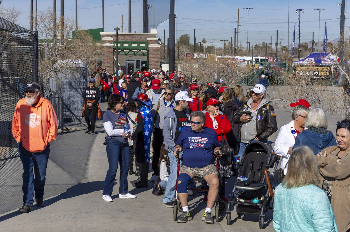 Supporters line up inside to see Republican presidential candidate former President Donald Trum ...