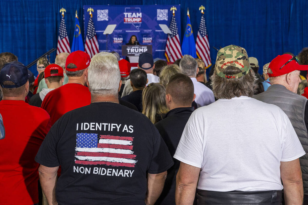 Supporters gather as Republican presidential candidate former President Donald Trump speaks soo ...
