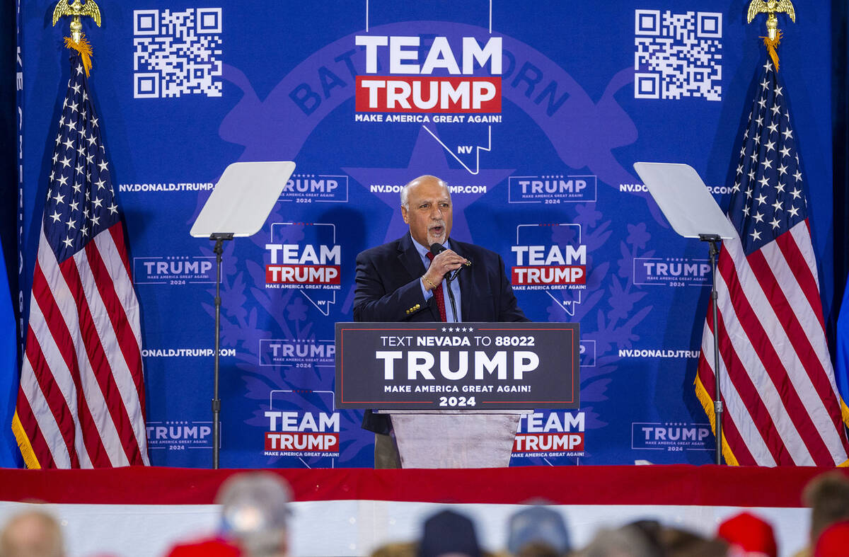 Nevada Lt. Governor Stavros Anthony speaks before the arrival on stage of Republican presidenti ...