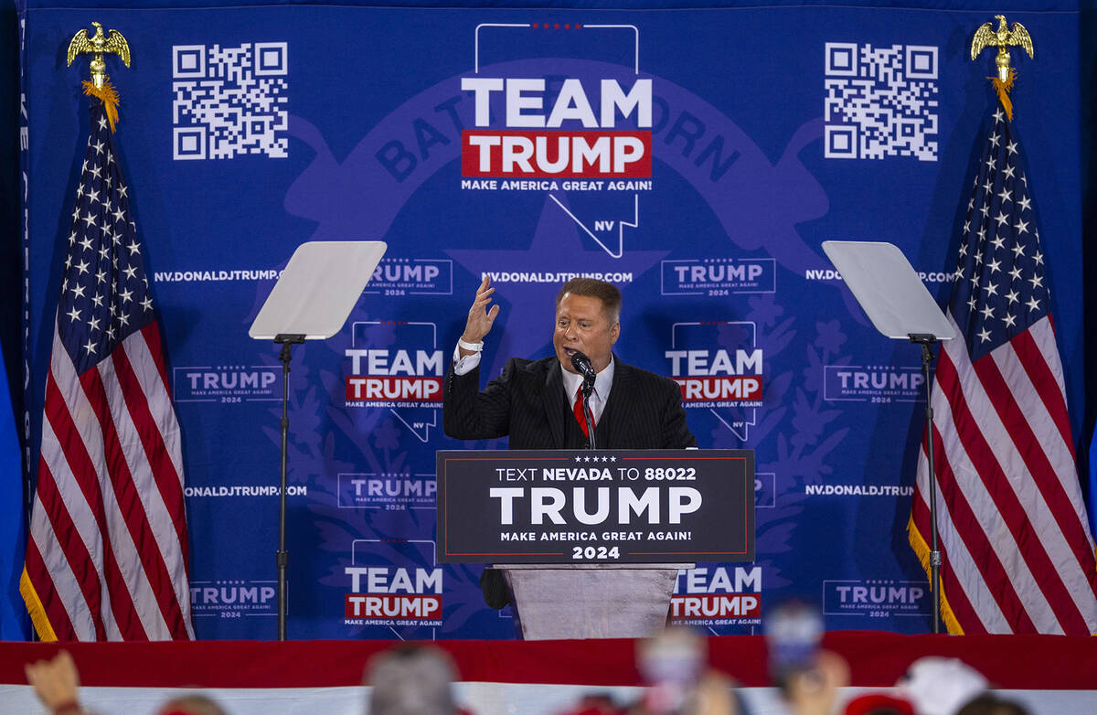 Wayne Allyn Root speaks before the arrival on stage of Republican presidential candidate former ...