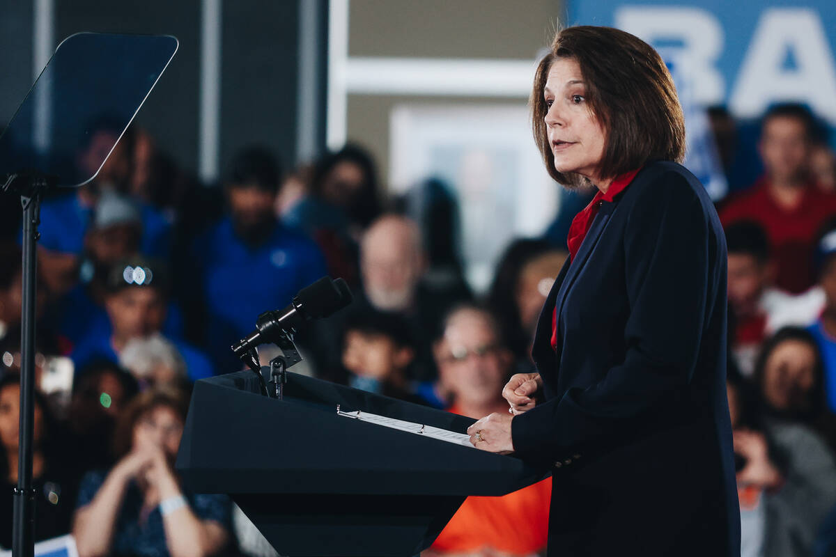 Sen. Catherine Cortez, Masto, D-Nev., speaks to supporters during a Biden campaign event before ...