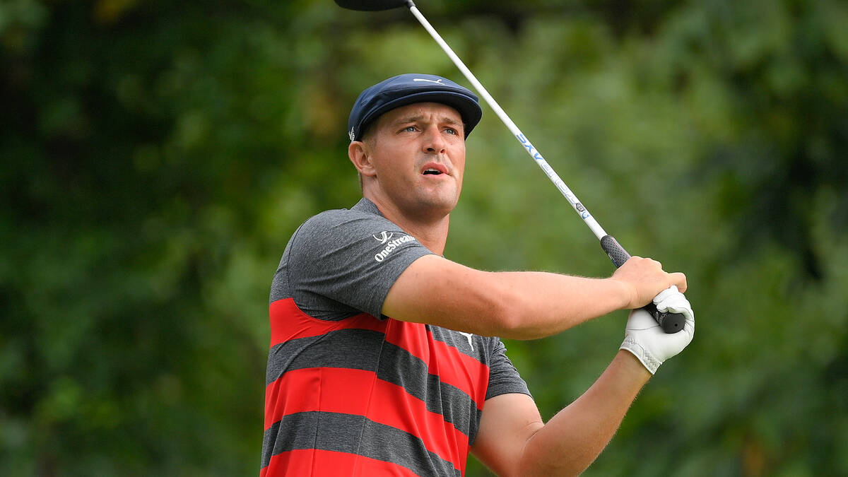 Bryson DeChambeau tees off from the 16th hole during the final round of the BMW Championship go ...