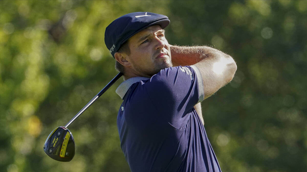 Bryson DeChambeau, of the United States, plays his shot from the sixth tee during the third rou ...