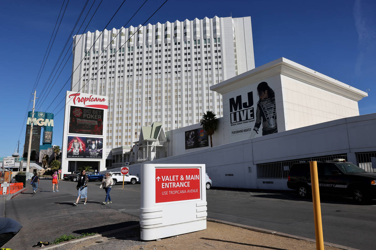 The Tropicana is shown on the Strip in Las Vegas on Monday, Jan. 29, 2024. The property is sche ...