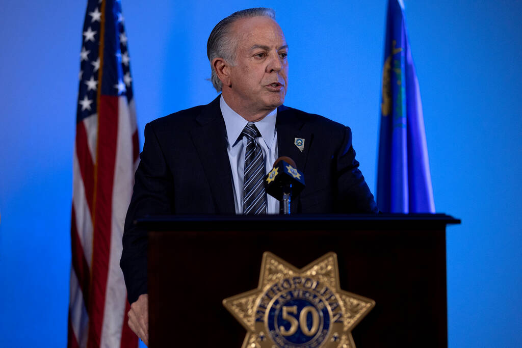 Gov. Joe Lombardo speaks during a news conference at the Metropolitan Police Department headqua ...
