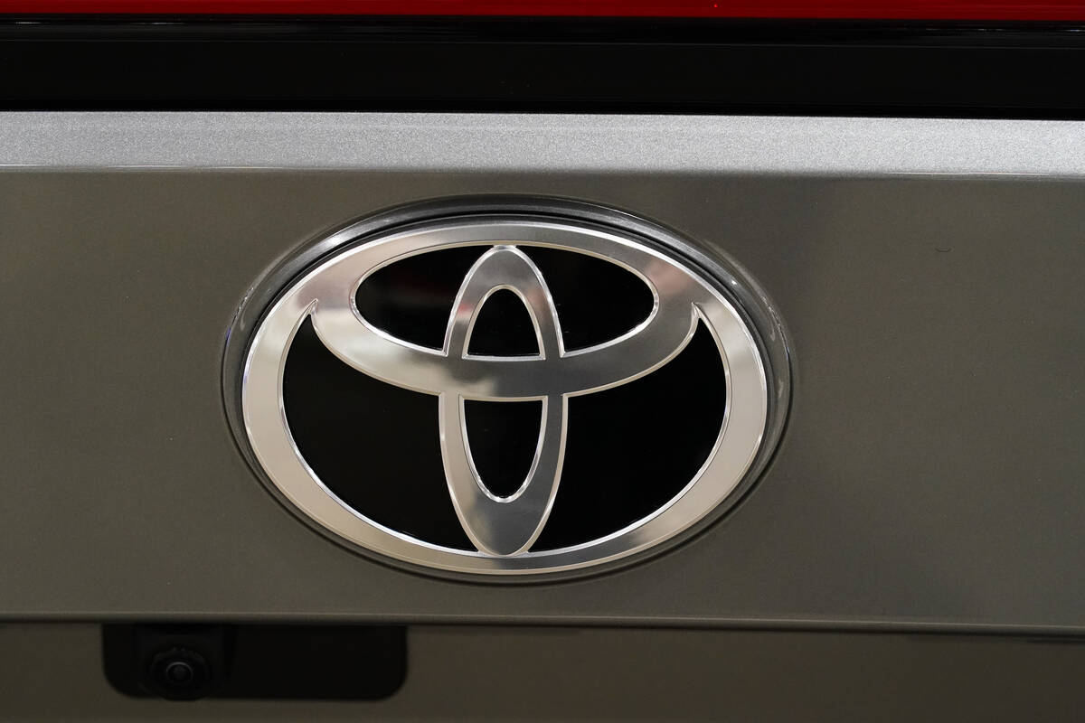 FILE - Shown is a Toyota logo at the Philadelphia Auto Show, Friday, Jan. 27, 2023, in Philadel ...