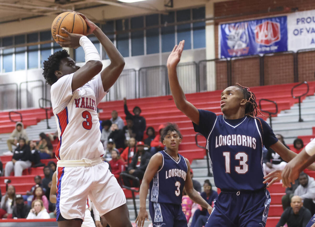 Valley's Elijah Flowers (3) shoots against Legacy's Rahjon Chambers (13) during the first half ...