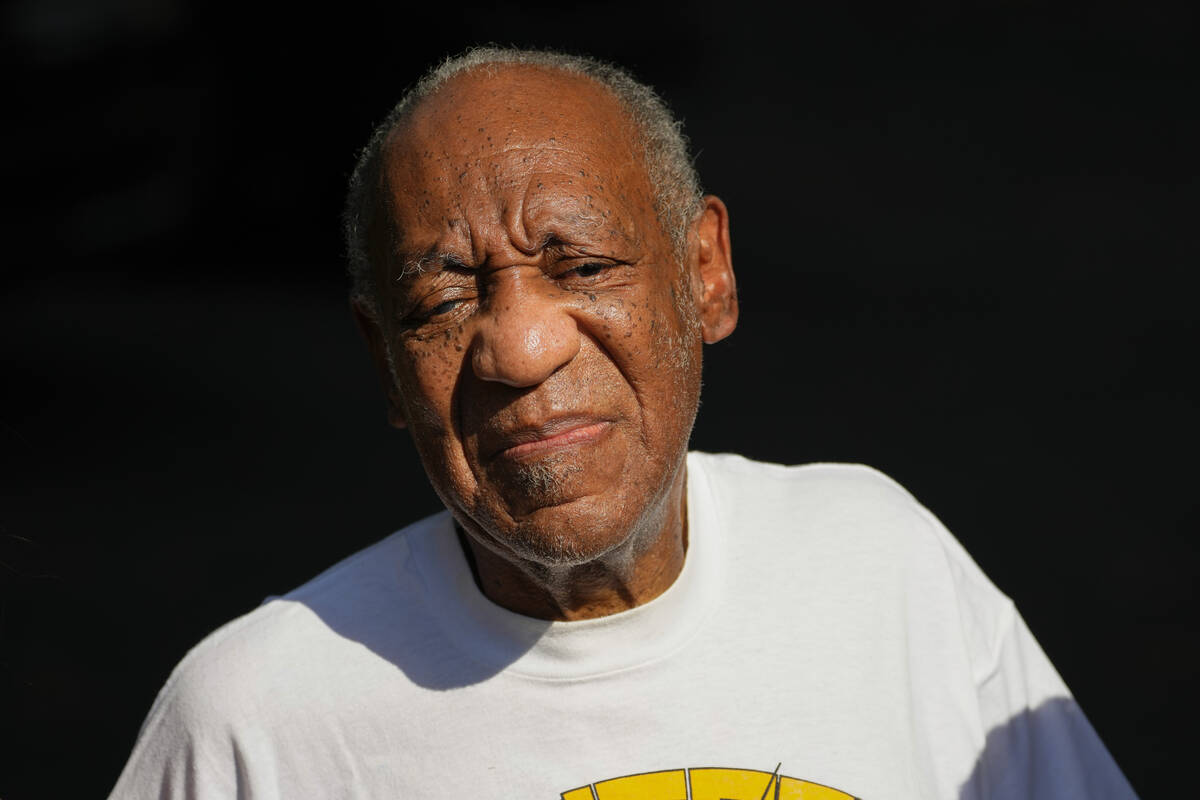 Bill Cosby reacts outside his home in Elkins Park, Pa., Wednesday, June 30, 2021, after being r ...