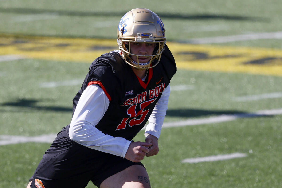 National edge Laiatu Latu of Ucla runs through drills during practice for the Senior Bowl NCAA ...