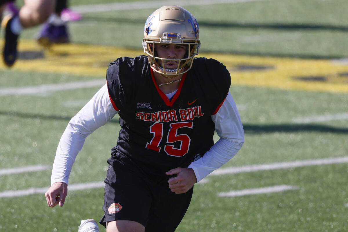 National edge Laiatu Latu of Ucla runs through drills during practice for the Senior Bowl NCAA ...