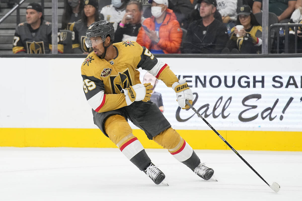 Vegas Golden Knights Keegan Kolesar in the first period during an NHL hockey game against the N ...