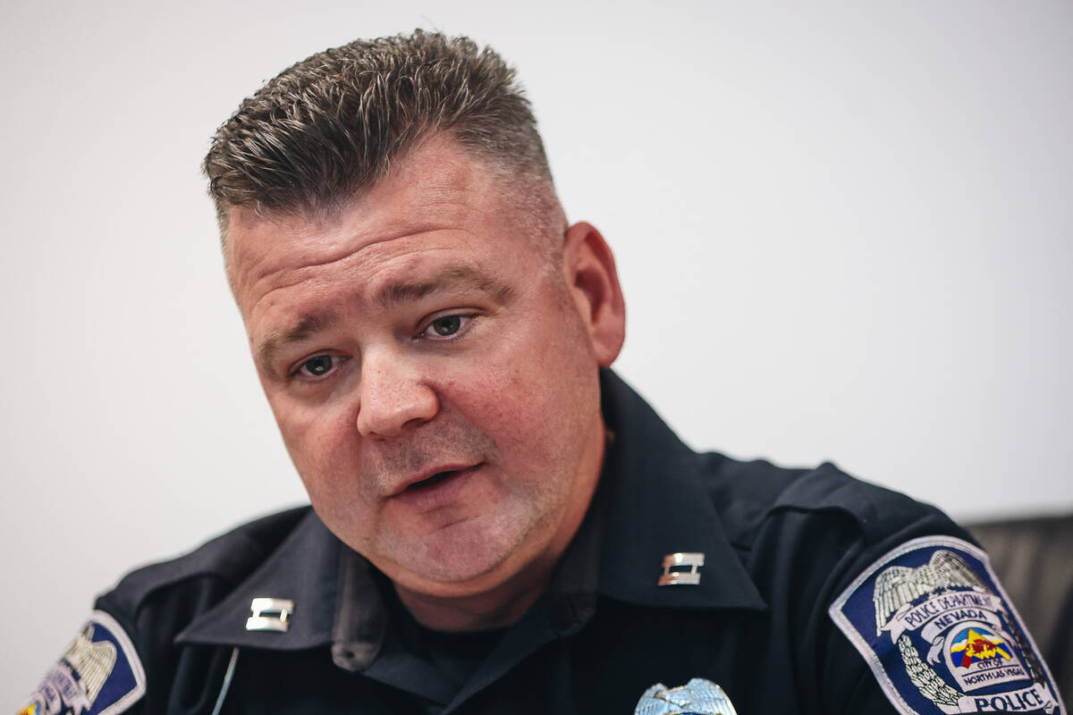 North Las Vegas Police Department Capt. Adam Hyde speaks to the Las Vegas Review-Journal about ...