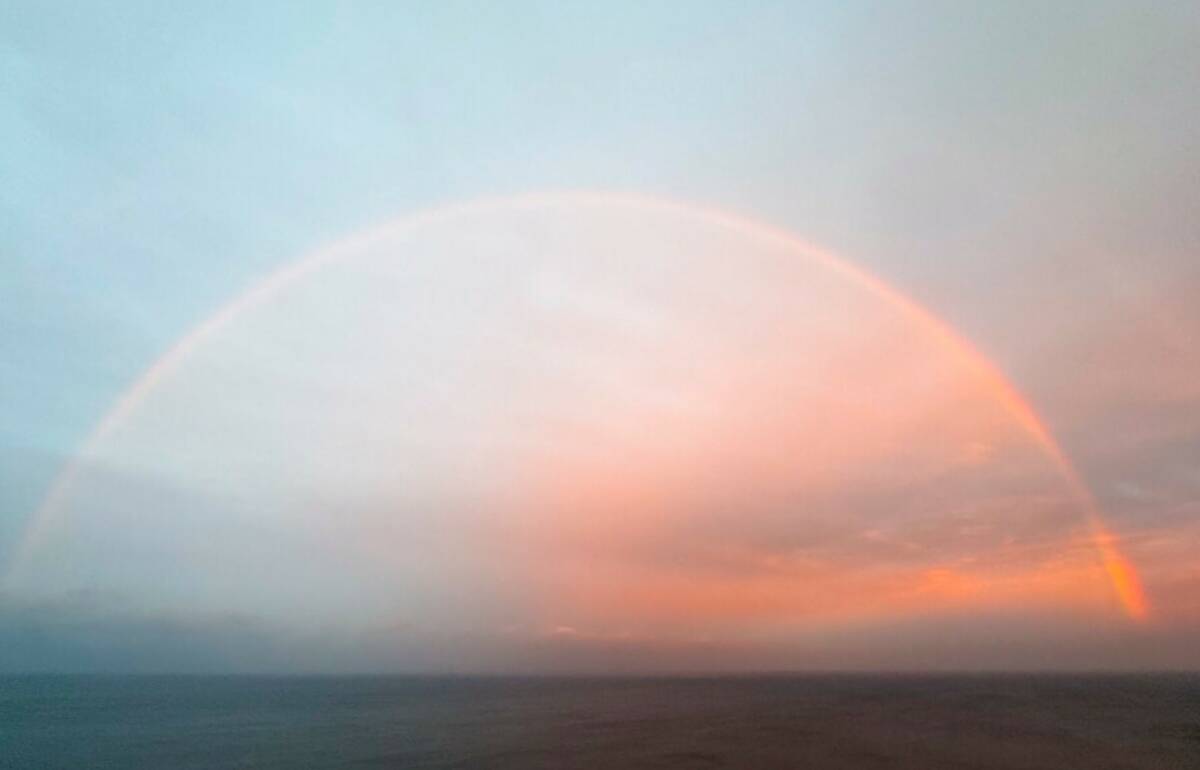 A rainbow forms over the Pacific Ocean near Black's Beach, Thursday, Feb. 1, 2024, in San Diego ...