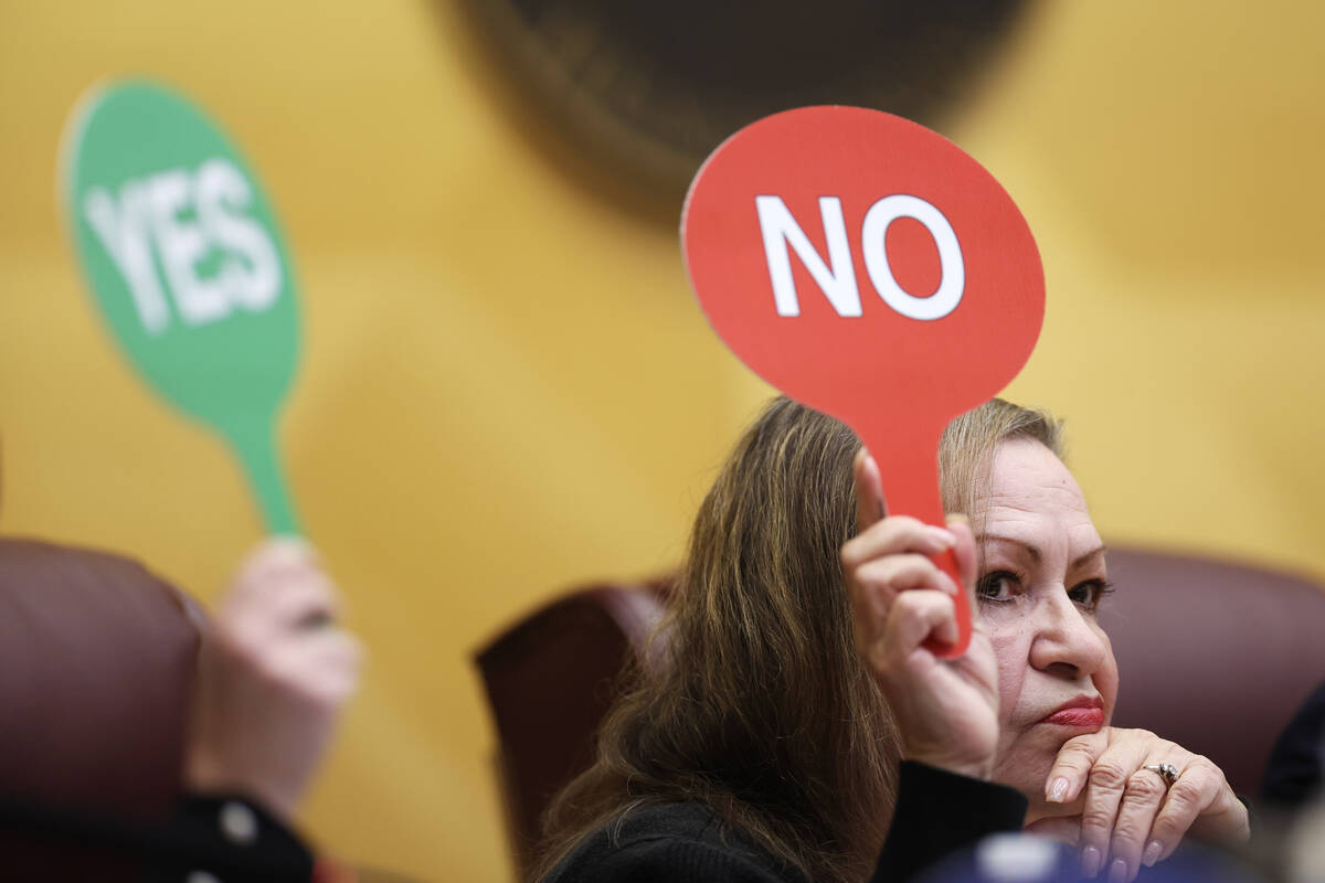 Board member Linda Cavazos casts a vote during a Clark County School Board meeting on Wednesday ...